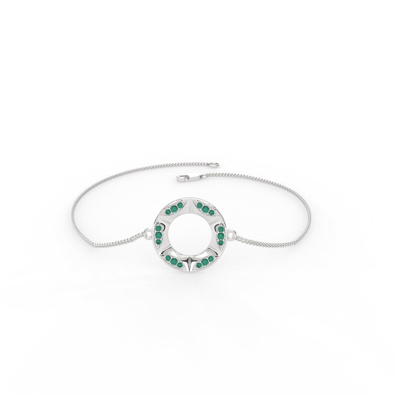 Solid Gold Open Circle Natural Emerald Bracelet