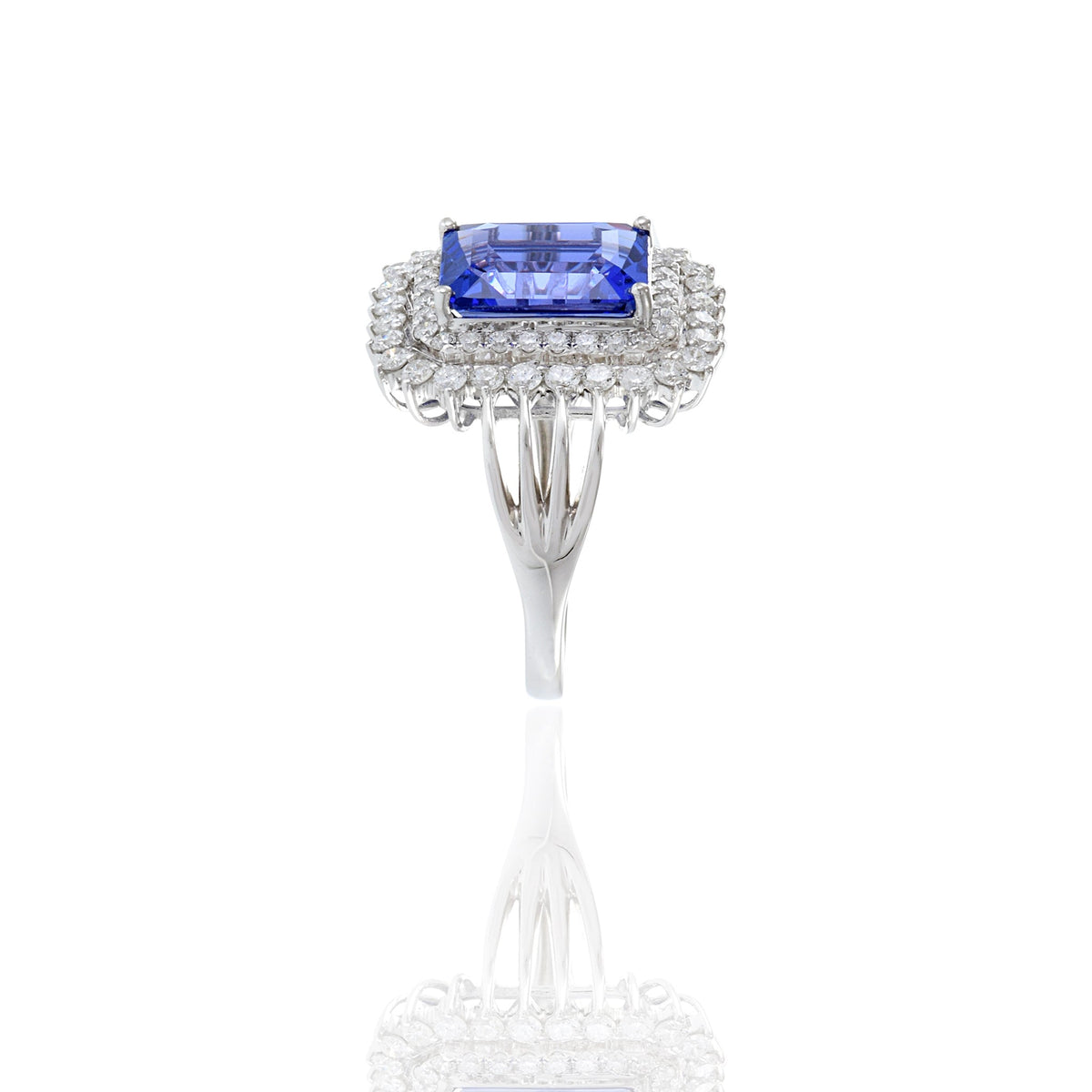 Solid Gold Emerald Cut Tanzanite And Diamond Ring