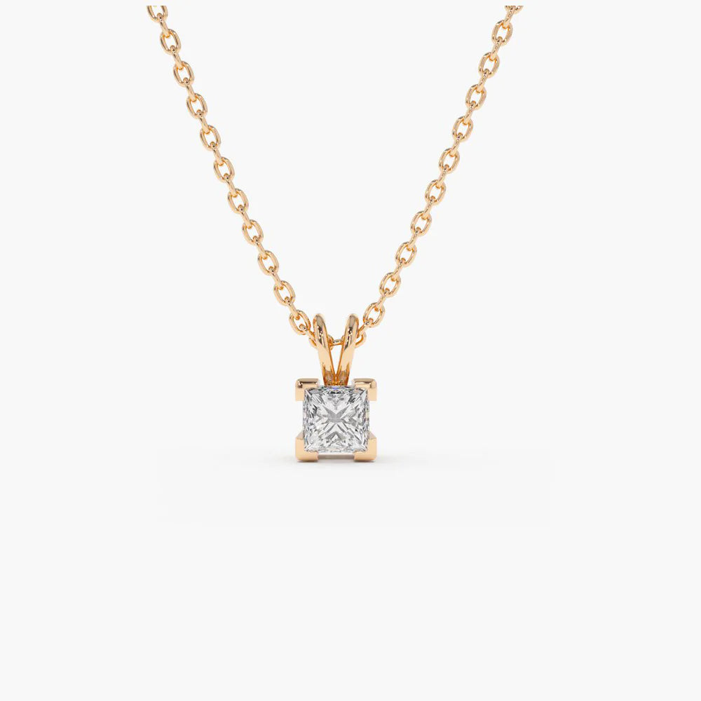 Solid Gold Princess-Cut Diamond Solitaire Pendant