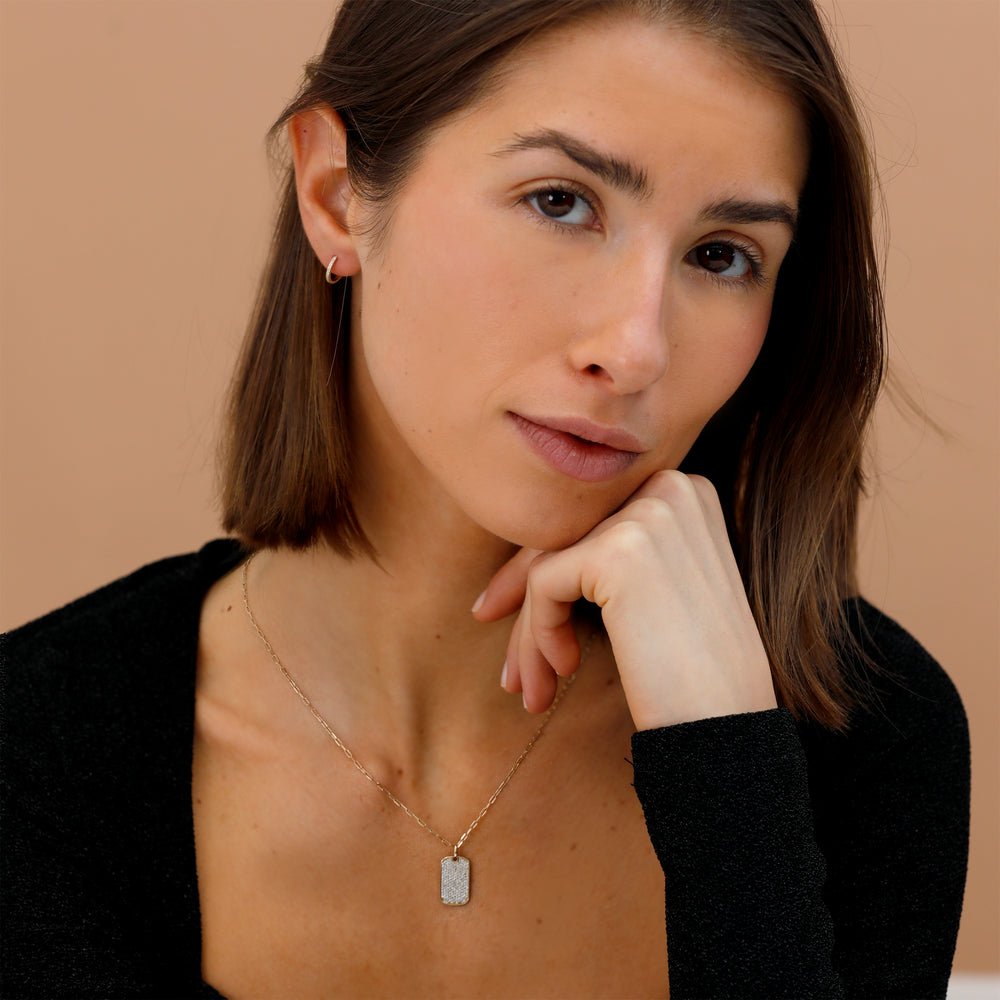 Solid Gold Diamond Tag Necklace with Paperclip Chain (C36652)