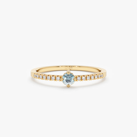 Solid Gold Diamond and Aquamarine Engagement Ring (EA8158)