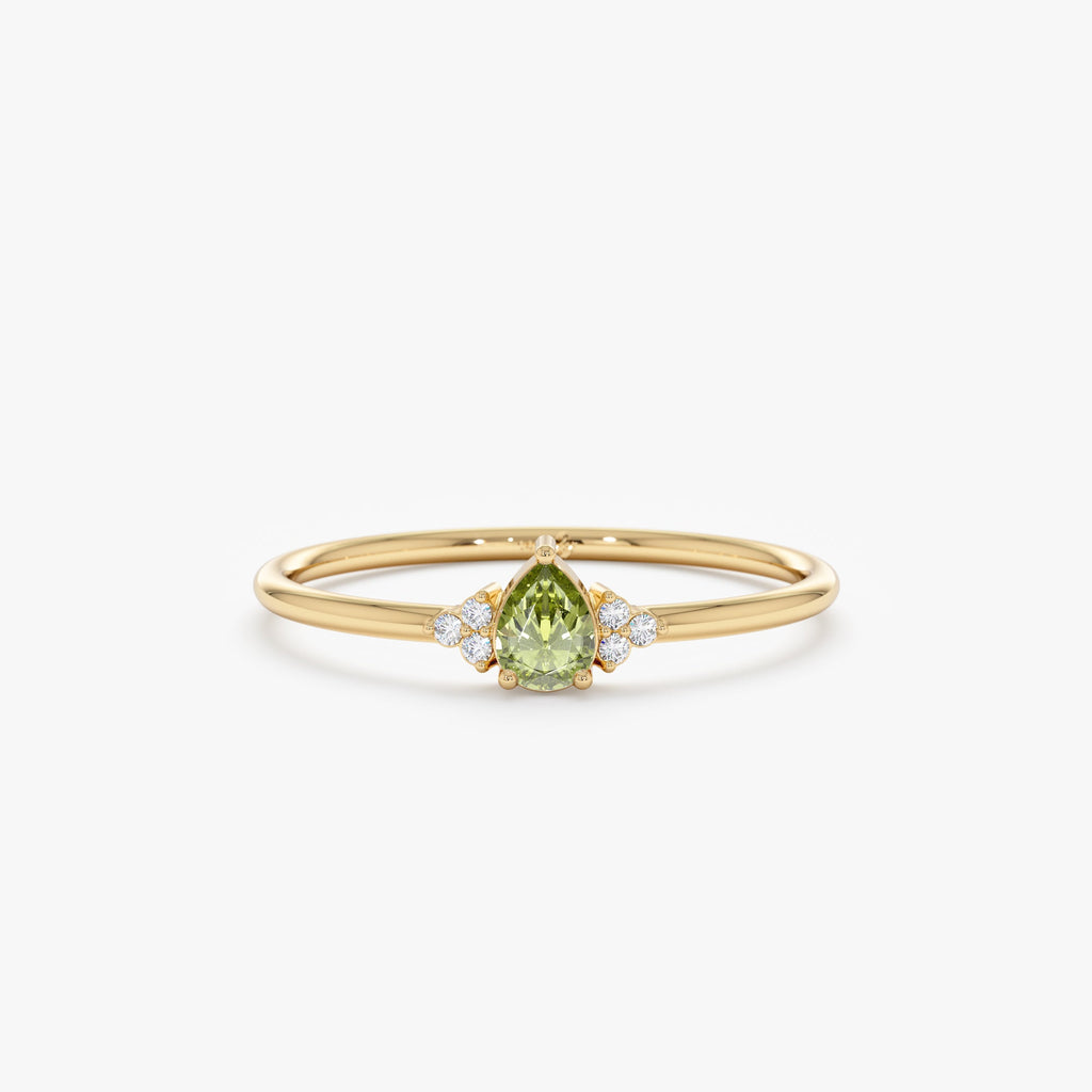 14K Solid Gold Petite Peridot Engagement Ring