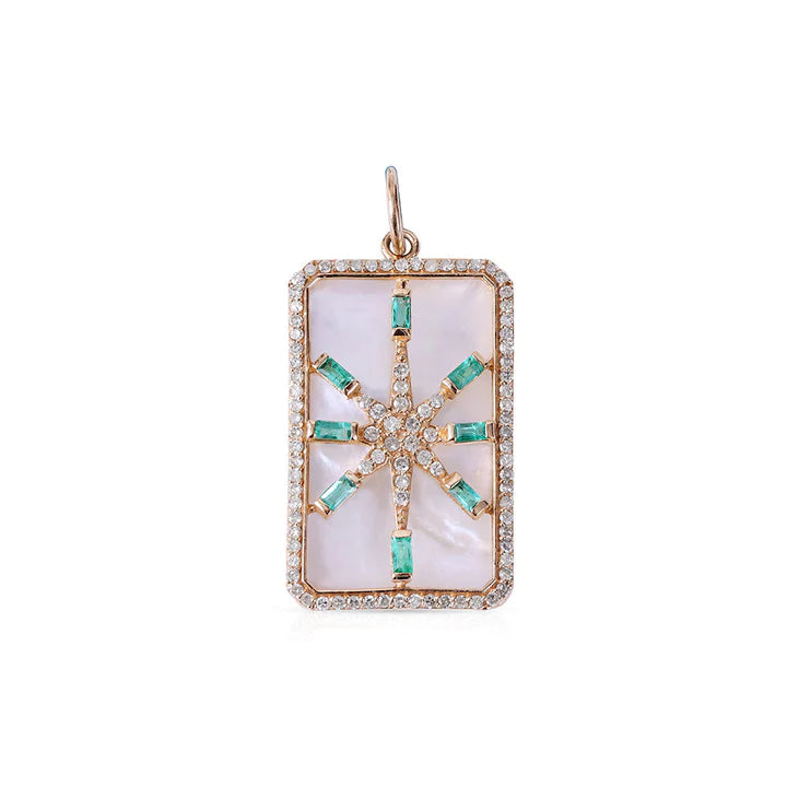 Solid Gold Diamond, Mother of Pearl & Emerald Star Charm