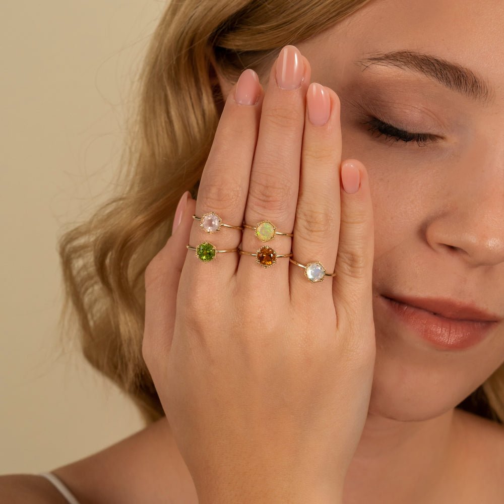 Solid Gold Hexagon Moonstone Ring (4F96C8)