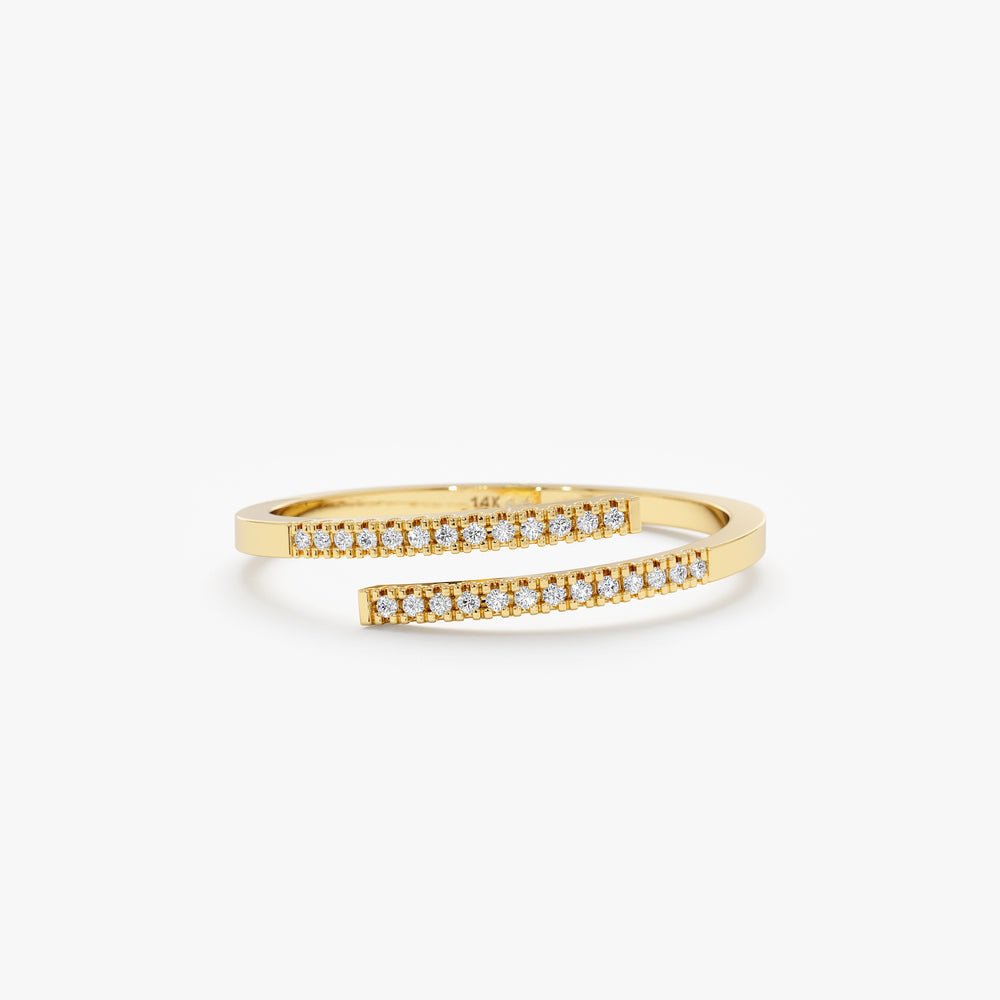 14K Solid Gold Diamond Spiral Open Ring