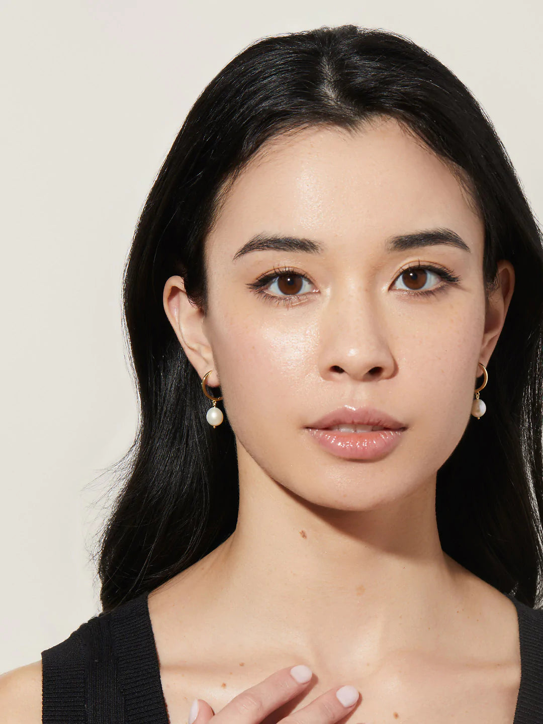 Solid Gold Pearl Hoop Earrings