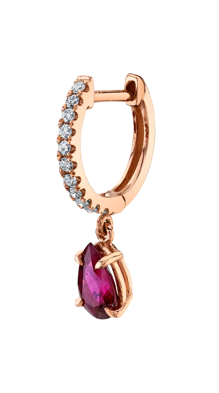 Solid Gold luxurious Diamond Hoops featuring Pear Drop and Pink Sapphire