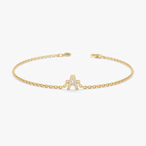 Solid Gold Capital Initial Diamond Bracelet