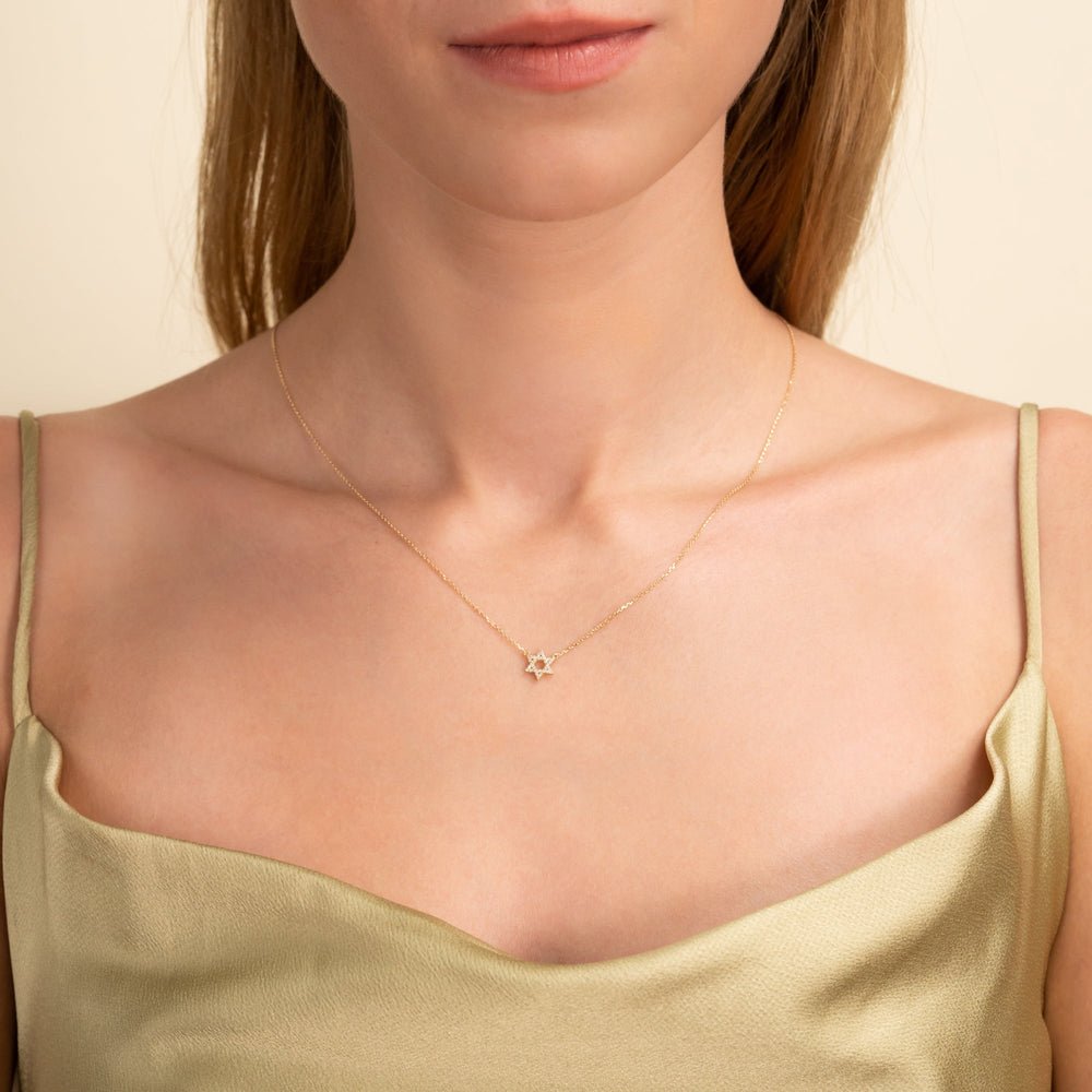 Solid Gold Dainty Diamond Star of David Necklace (C566B2)