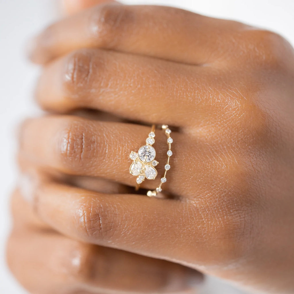 Solid Gold Stars at Eventide Ring , Moissanite Diamond Ring