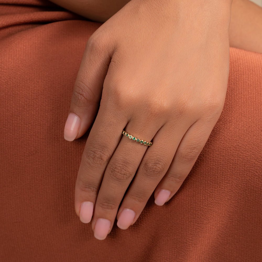 Solid Gold Emerald Half Eternity Ring (A60D3C)