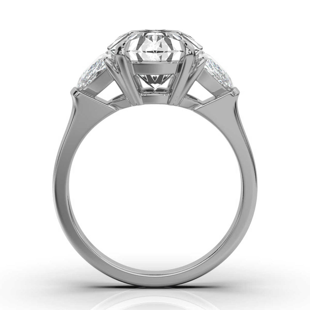 18K Solid Gold 2 CT Three Stone Half-Moon Lab Grown Diamond Ring