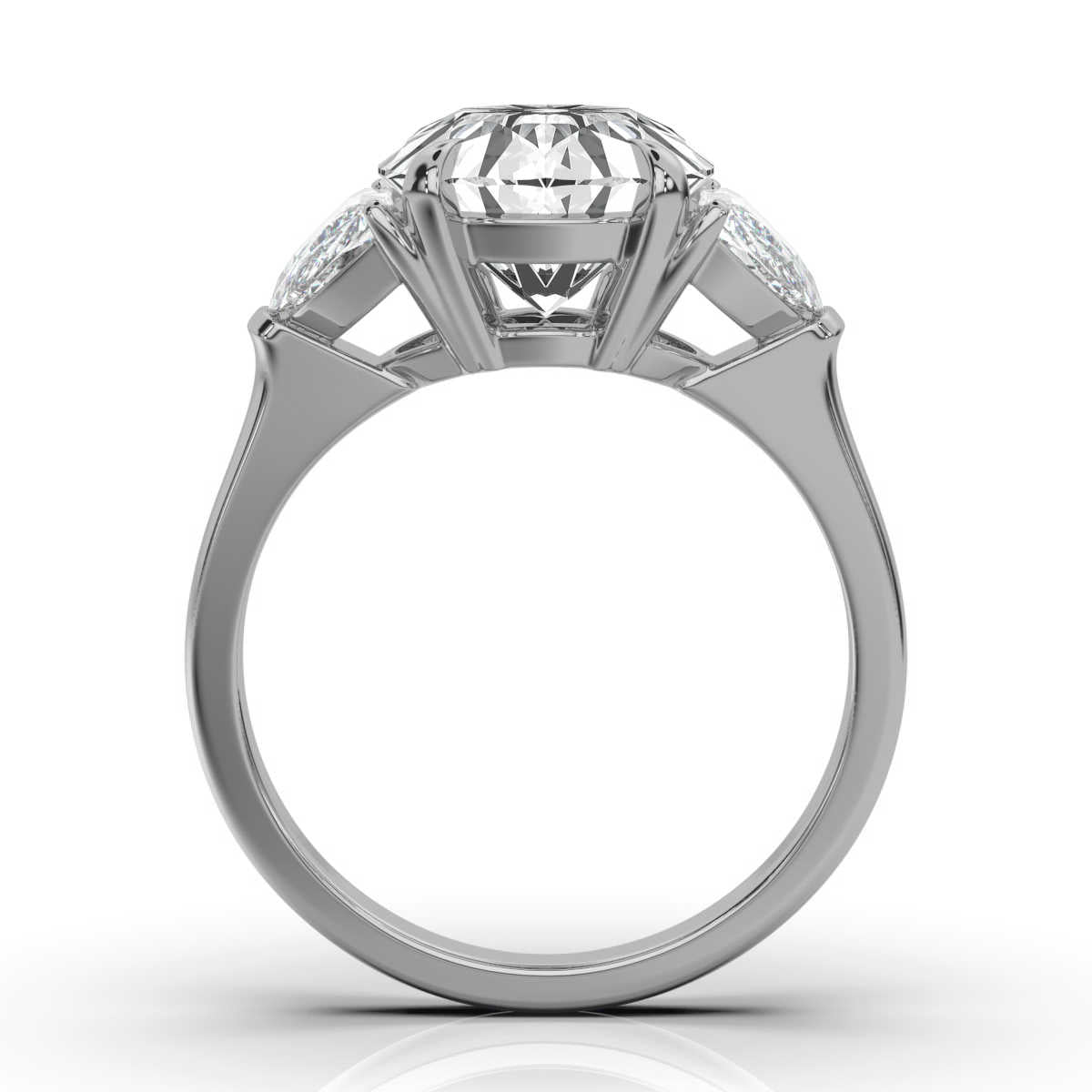 18K Solid Gold 2 CT Three Stone Half-Moon Lab Grown Diamond Ring