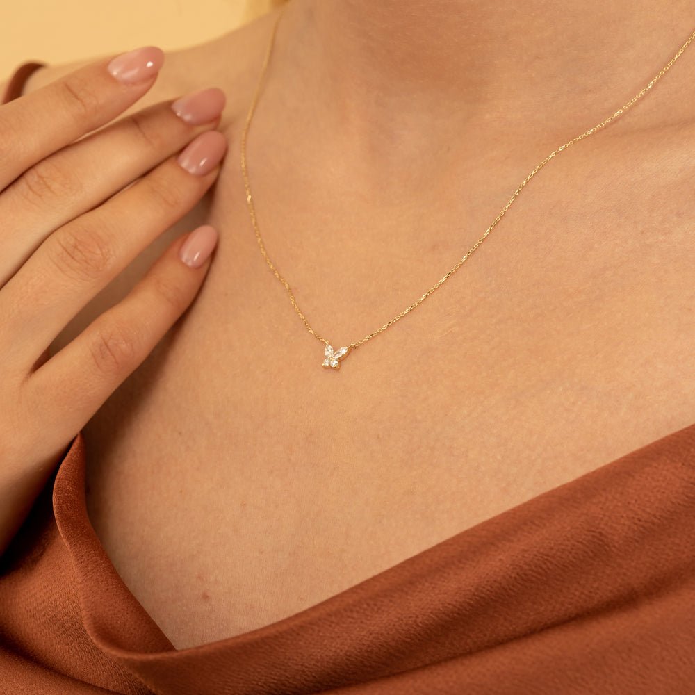 Solid Gold Diamond Butterfly Necklace (460754)