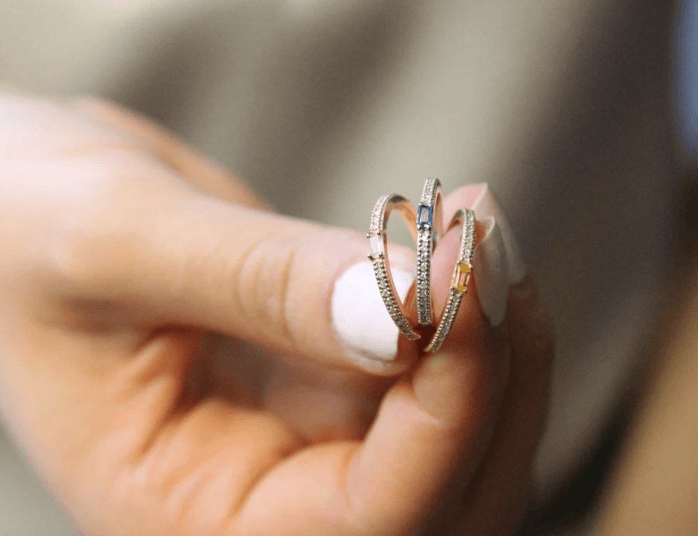 Solid Gold Diamond and Baguette Tanzanite Ring