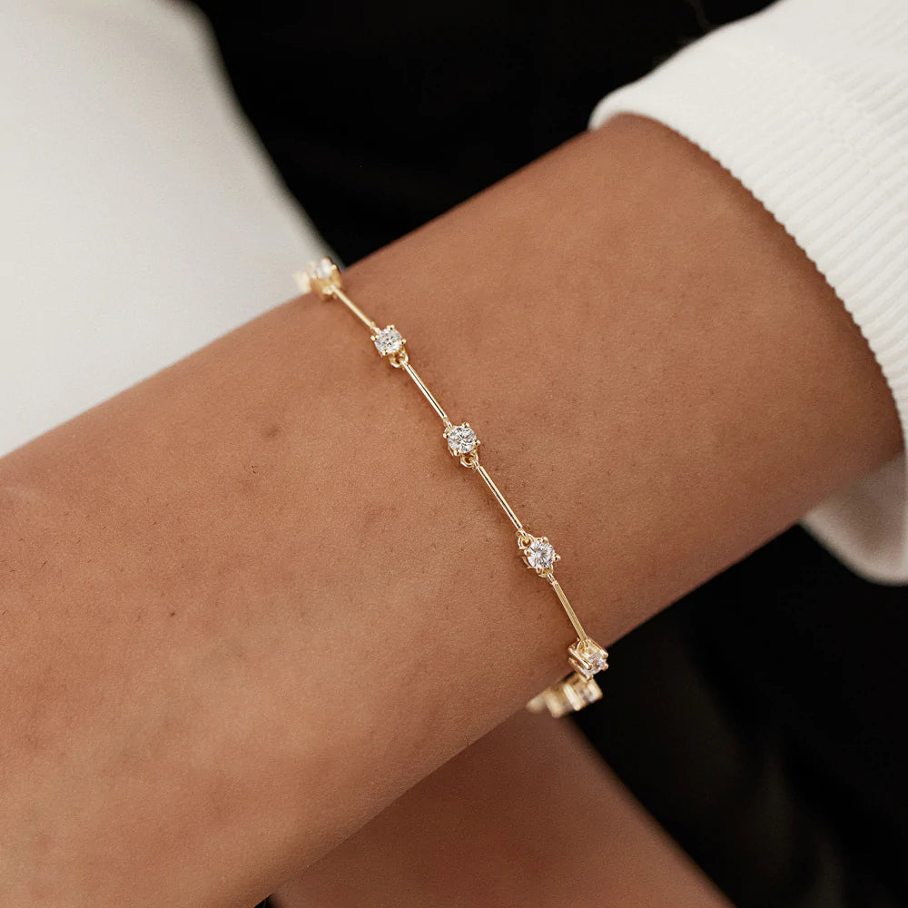 Solid Gold Bar and Diamond Infinity Bracelet 0.85 ctw