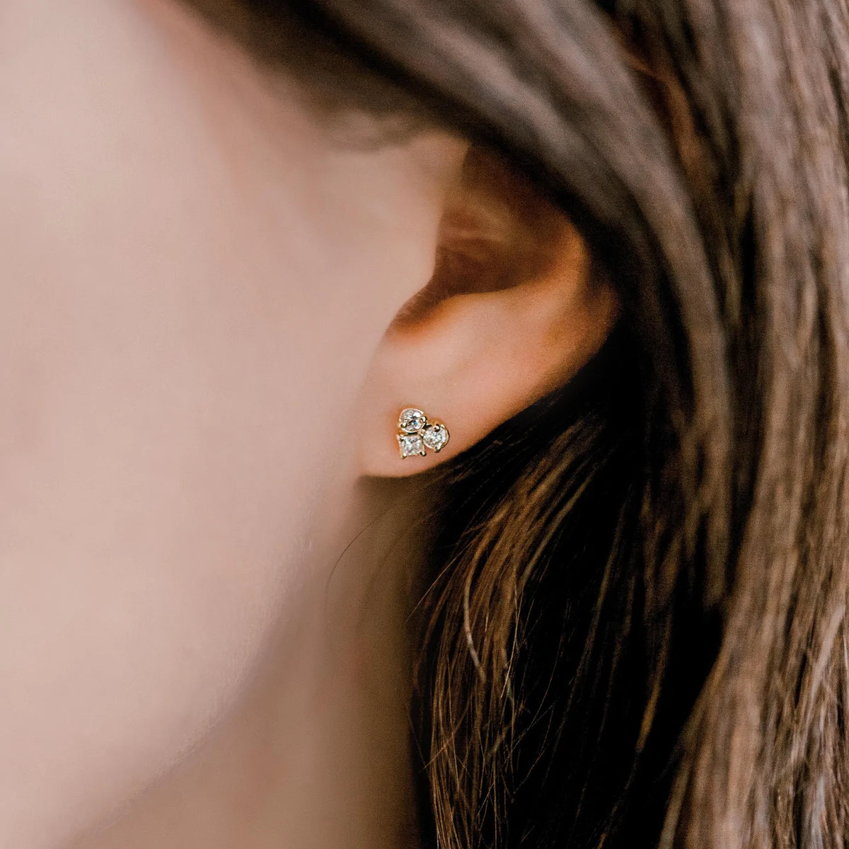 Solid Gold Moissanite Diamond Gold Mosaic Studs