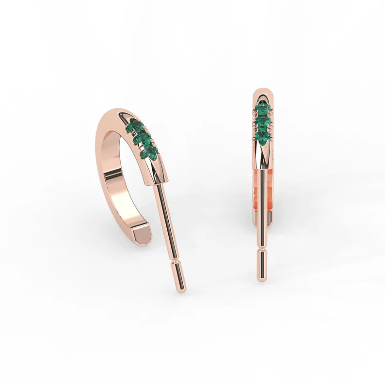 Solid Gold Hoop Emerald Earrings