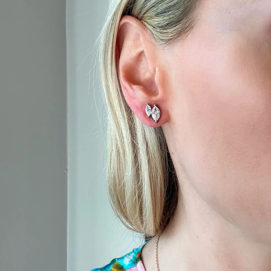 Solid Gold Duo Marquise Lab Grown Diamond Studs