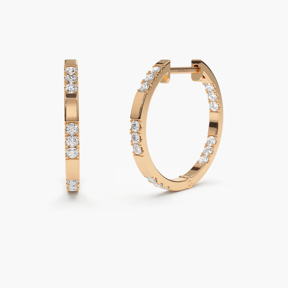 Solid Gold Inside out Diamond Hoop Earrings