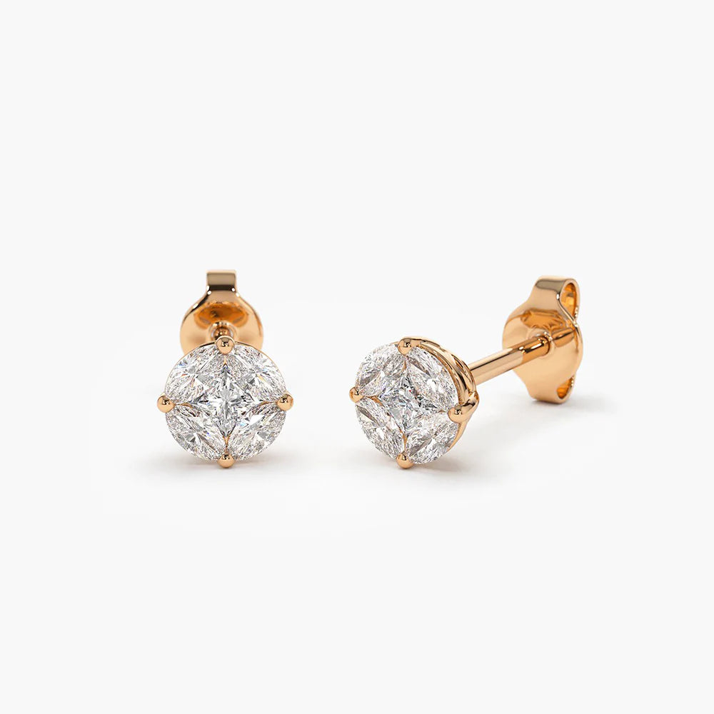 Solid Gold 5MM Illusion Setting Diamond Studs, Diamond Stud Earrings