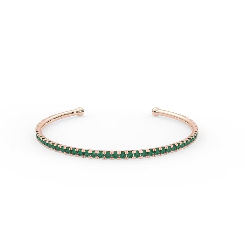 Solid Gold Natural Emerald Cuff Bracelet