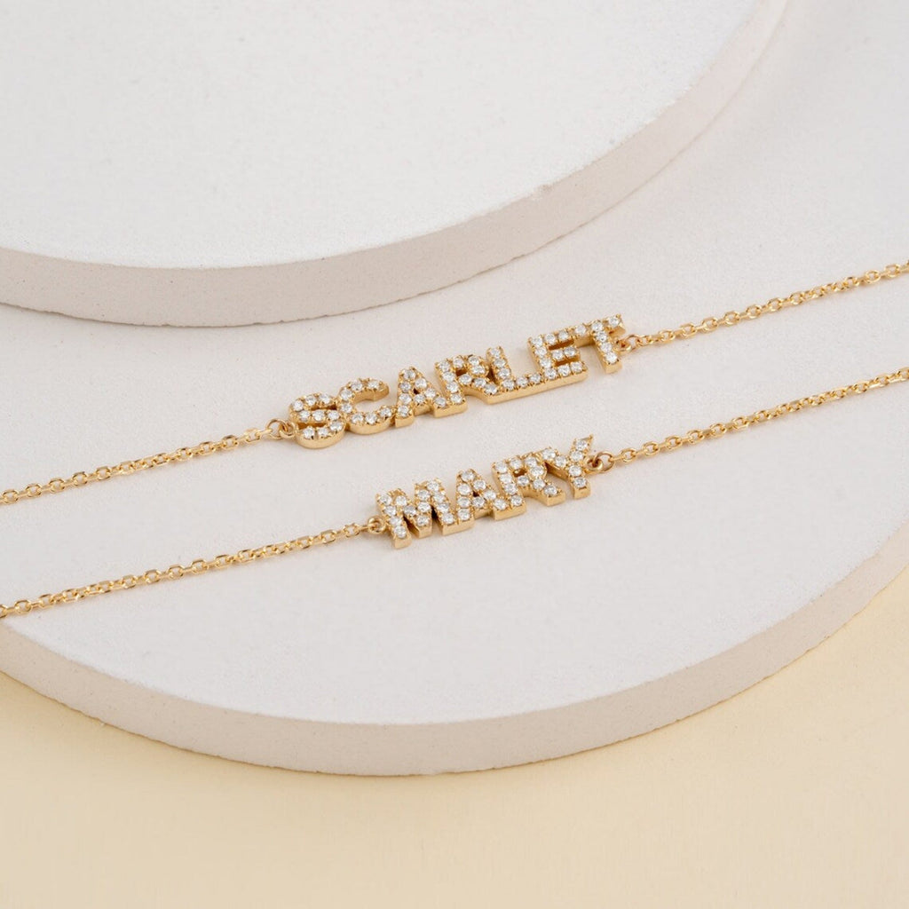 Solid Gold Custom Name Diamond Bracelet (F844DF)