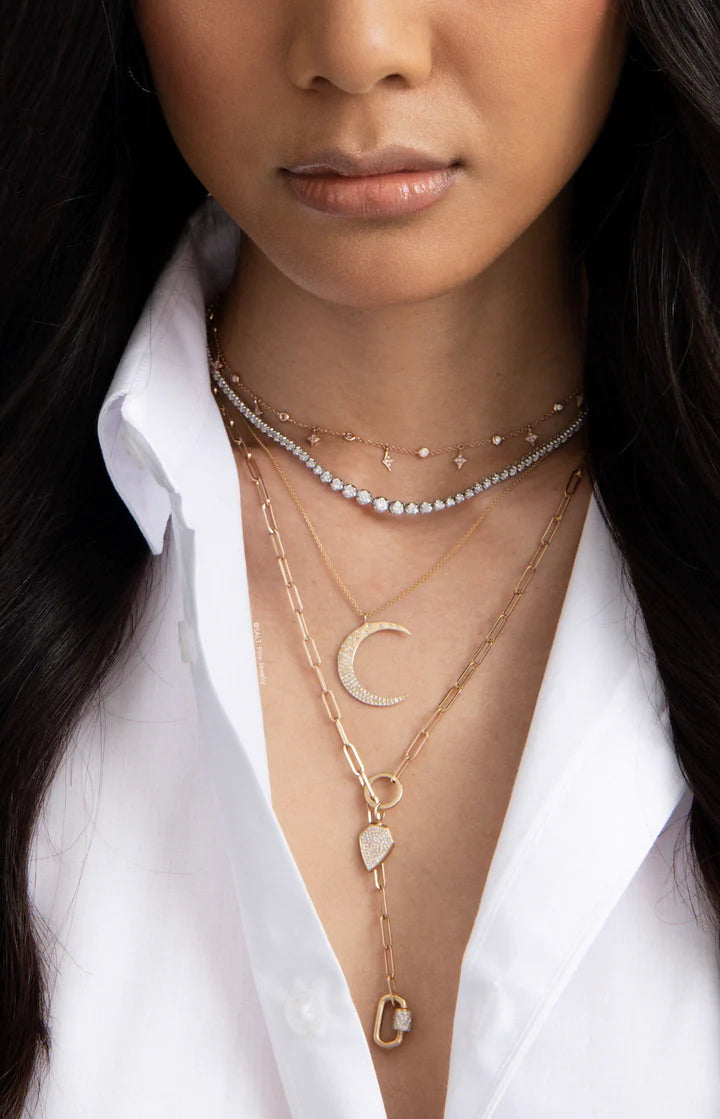 Solid Gold Celestial Scattered Diamond Moon Necklace