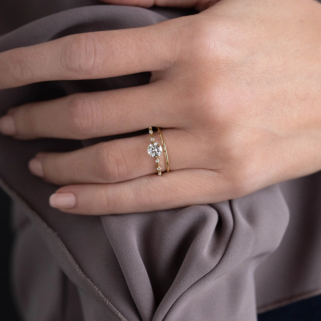 Solid Gold Diamond Distance Ring, Round Cut Lab-Grown Diamond Ring