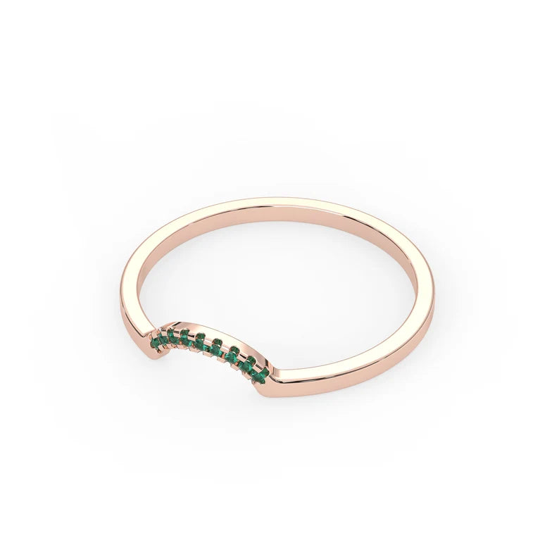 Solid Gold Curved Natural Emerald Band