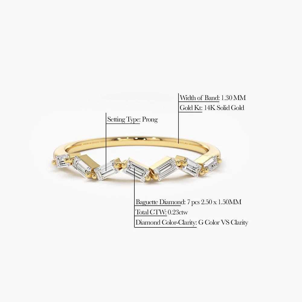 Solid Gold Slanted Baguette Diamond Stacking Ring (C3D4DC)