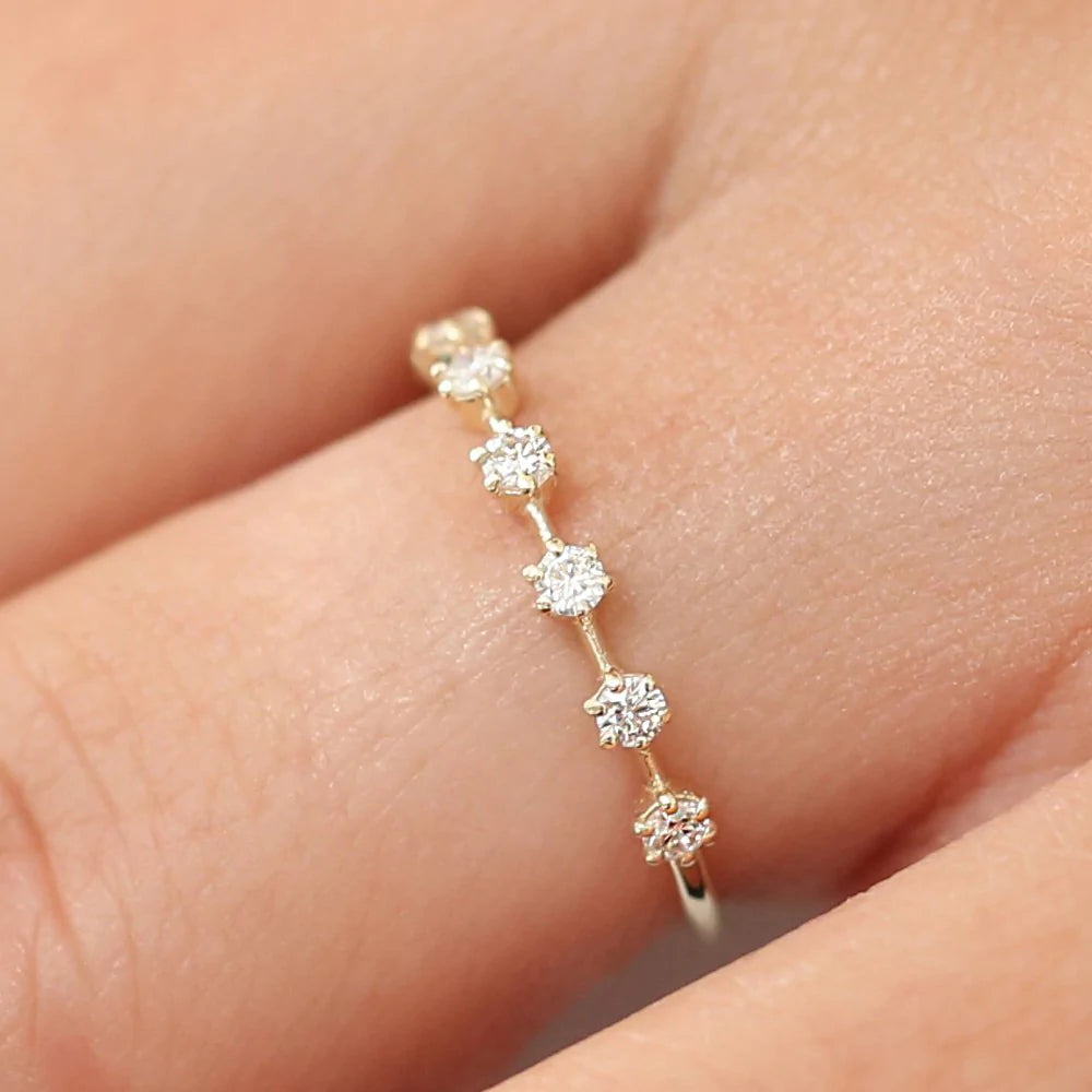 Solid Gold 7 Stone Round Diamond Wedding Ring