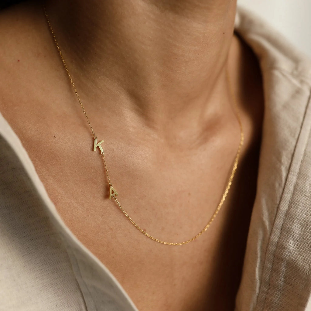 Solid Gold Sideways Initial Necklace (70647F)