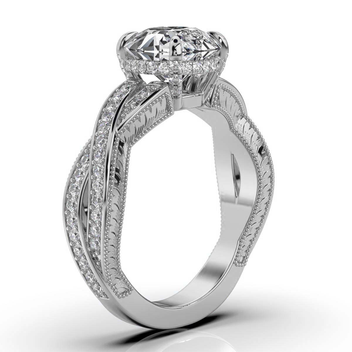 Solid Gold Etched Lab Grown Diamond Ring