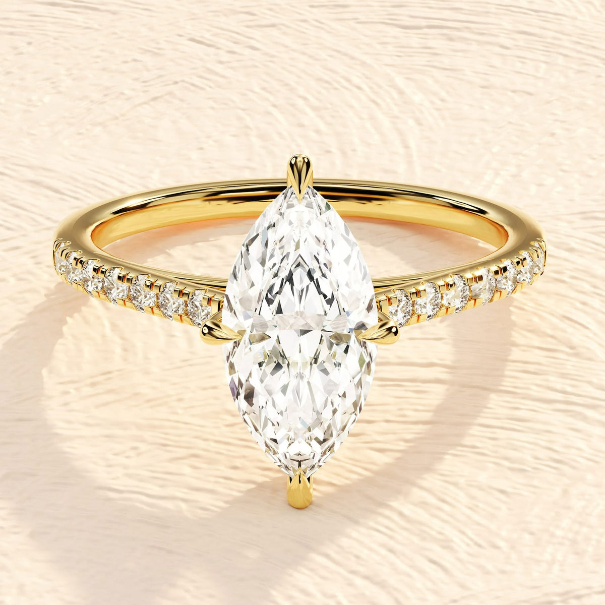 Solid Gold Marquise Cut 4ct Lab Grown Diamond Engagement Ring