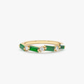 18K Solid Gold Diamond and Baguette Emerald Ring - Style B