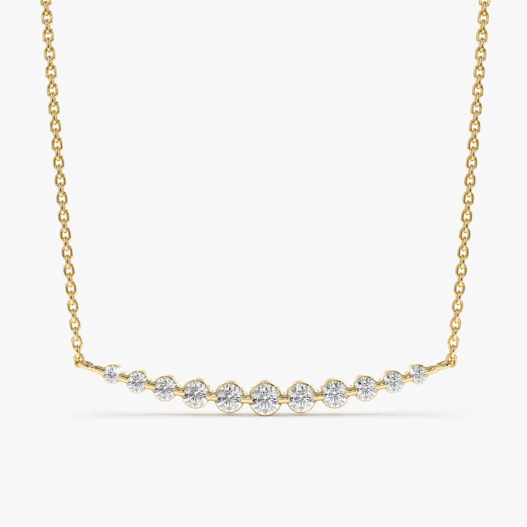 Solid Gold Ascending Curved Diamond Bar Necklace (5EBFAA)