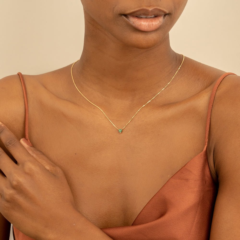 14K Solid Gold Emerald Heart Necklace - Style B