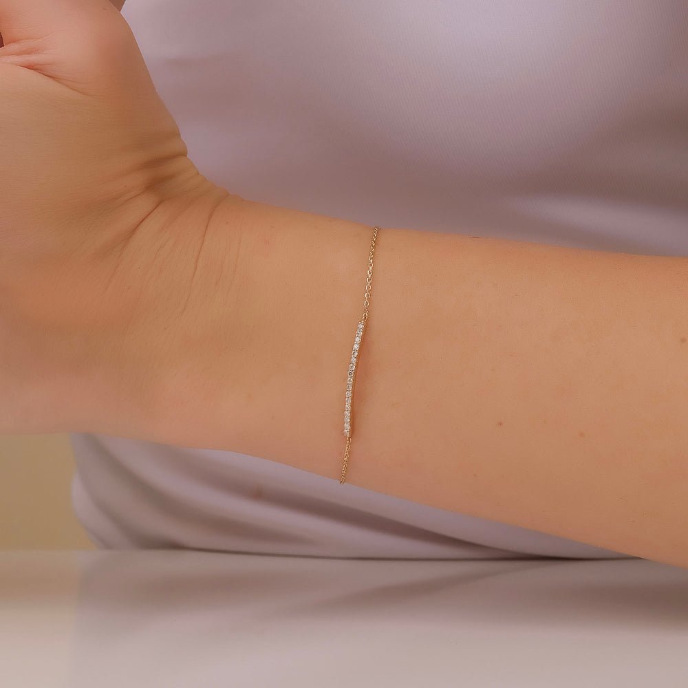 Solid Gold Long Diamond Bar Bracelet