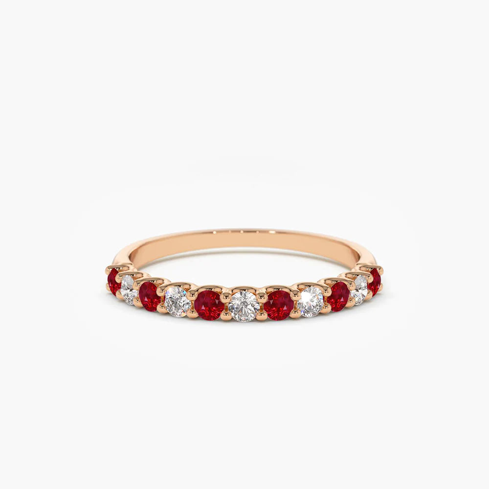 Solid Gold Shared Prong Ruby & Diamond Wedding Ring