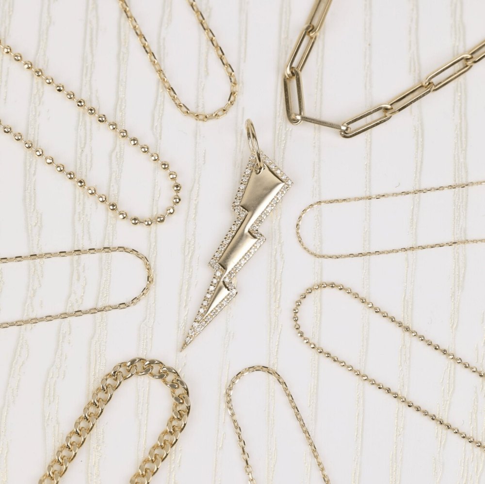 Solid Gold Diamond Lightning Bolt Charm (B6343B)