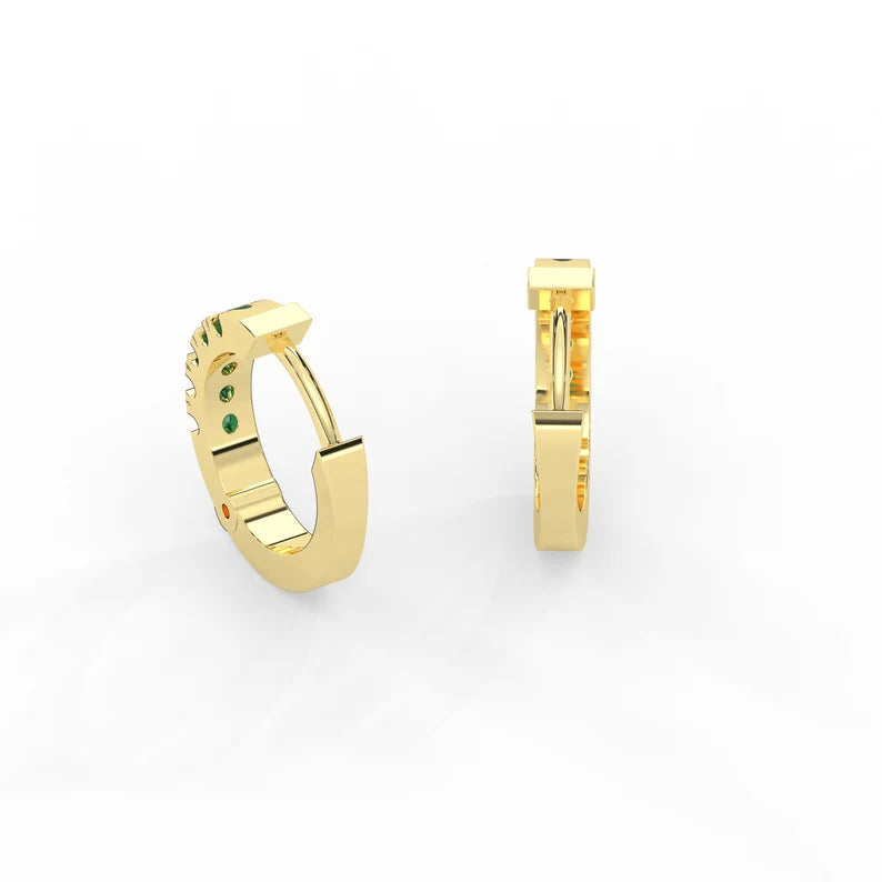 Solid Gold Tiny Hoop Emerald Earrings