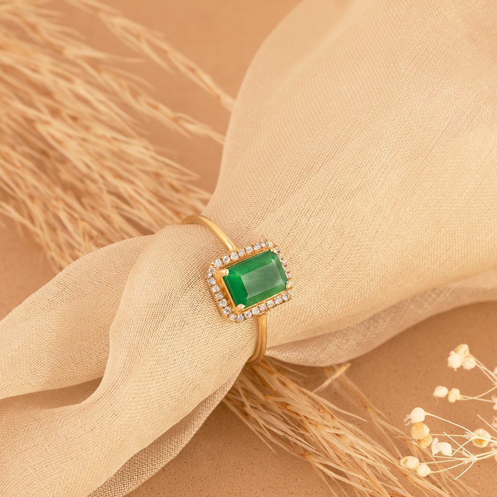 Solid Gold Emerald and Diamond Bold Engagement Ring