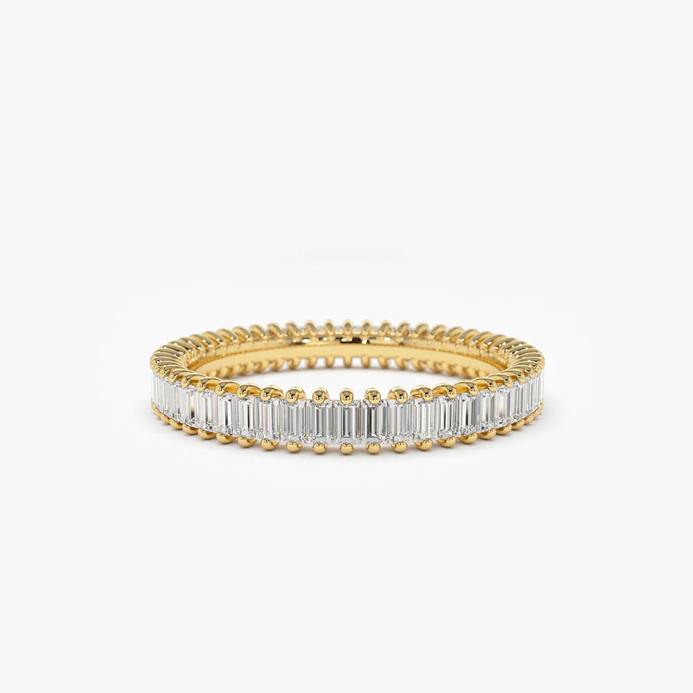 Solid Gold Prong Setting Full Eternity Baguette Diamond Ring