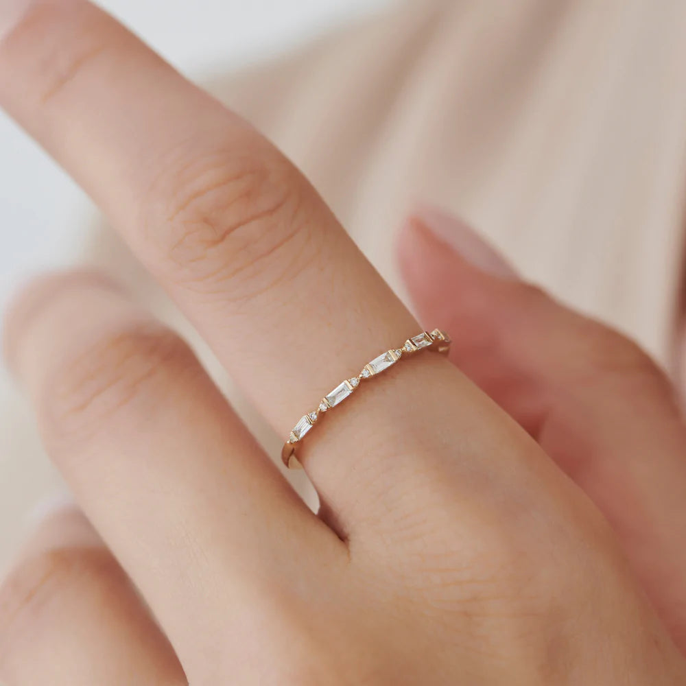 Solid Gold Stackable Dainty Baguette Diamond Ring