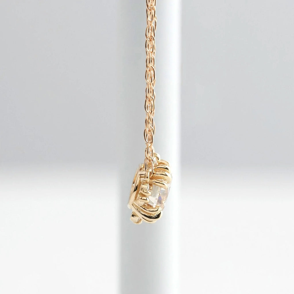 Solid Gold Diamond Threaded Necklace with Halo