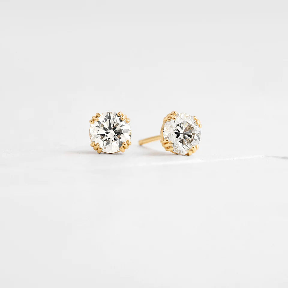 Solid Gold Diamond Threaded Studs, 0.5ctw Moissanite Diamond Studs