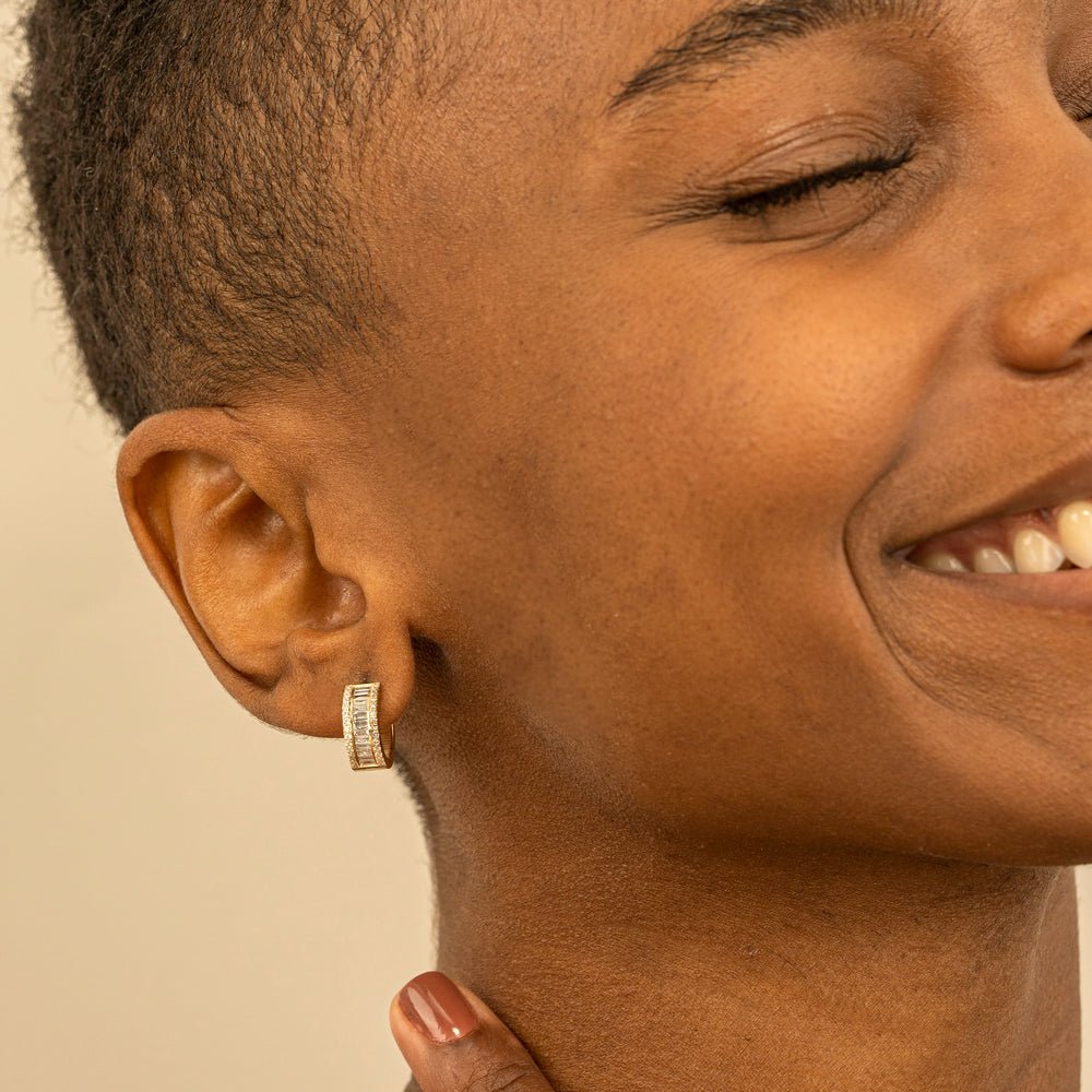 Solid Gold Thick Diamond Hoops