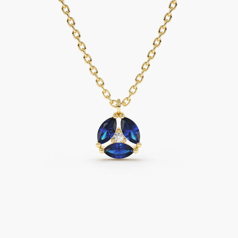 Solid Gold Marquise Sapphire Cluster Necklace