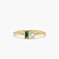 Solid Gold Baguette Emerald and Diamond Stackable Ring